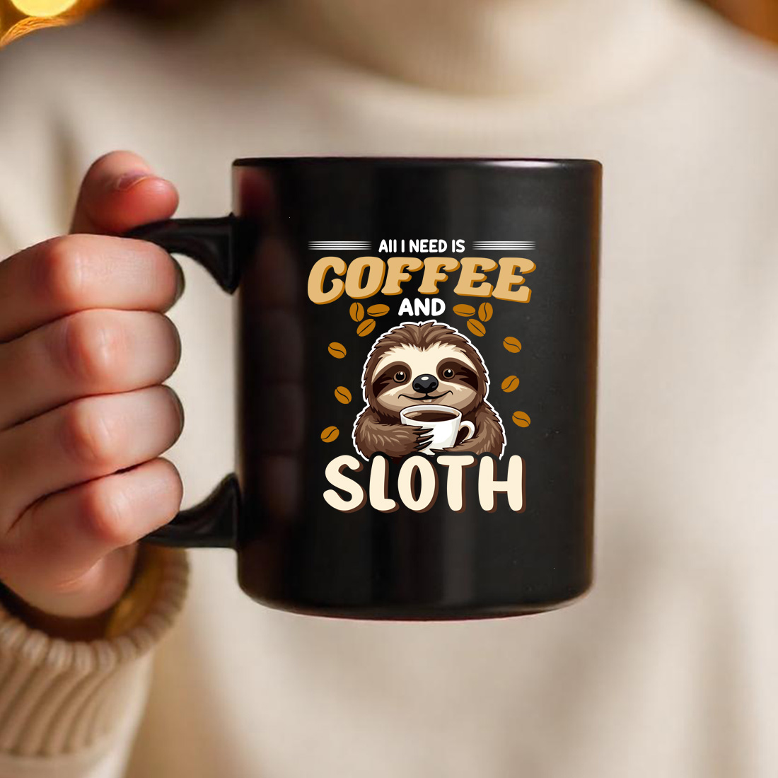 all i need coffee and sloth black mug 736