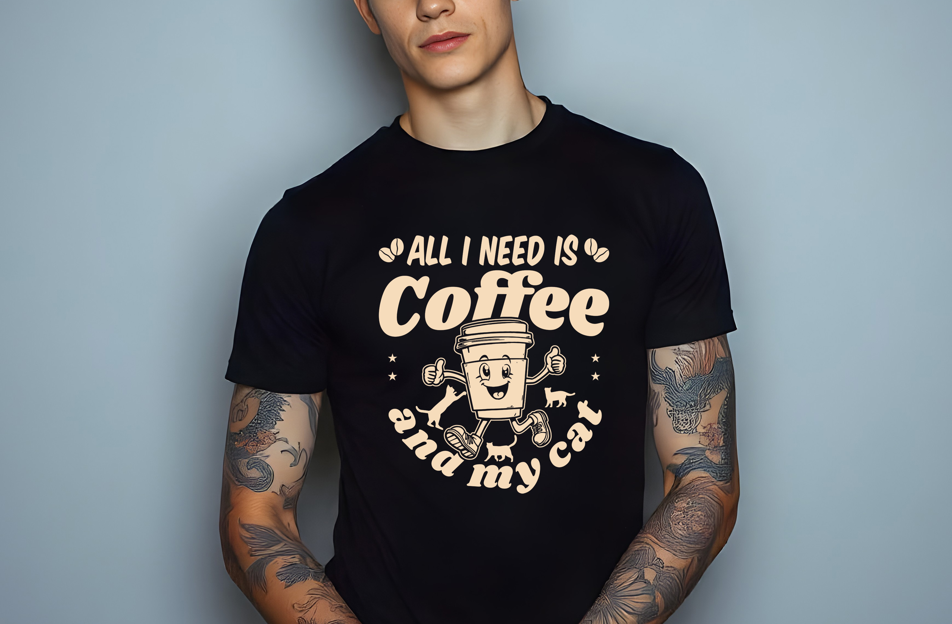 all i need is coffee and my cat graphic design male t shirt mockups 174