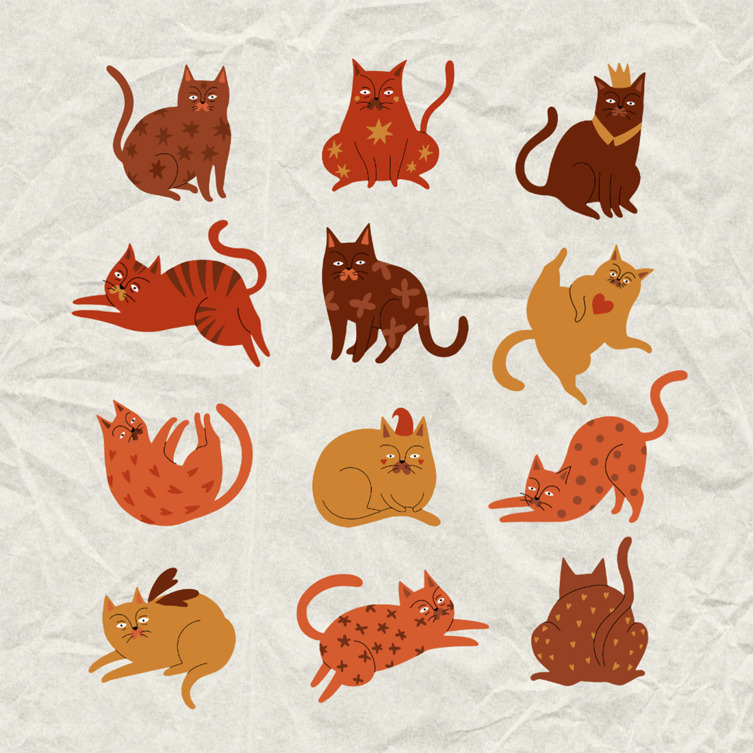 12 unique cat illustrations preview image.