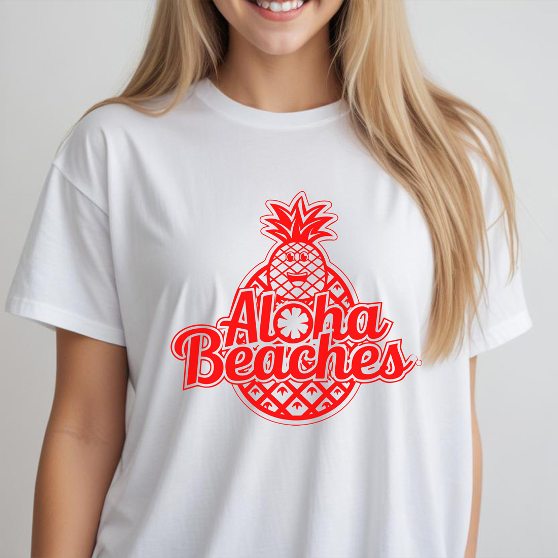 aloha beaches 4 female tshirt front mockup 234