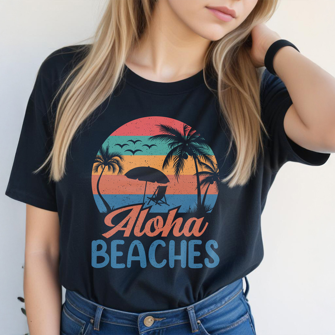 aloha beaches shirt graphic design black female tshirt front mockup 411