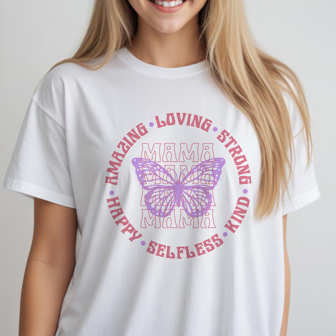 amazing loving strong kind mama white female tshirt front mockup 145