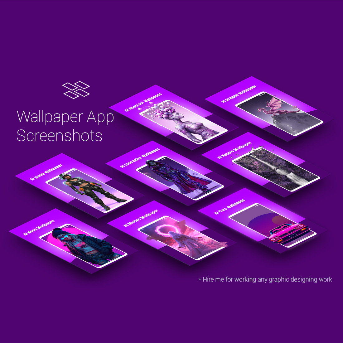 Master Bundle of 8 Unique Wallpaper App Screenshot Designs: Elevate Your App Store Presence preview image.