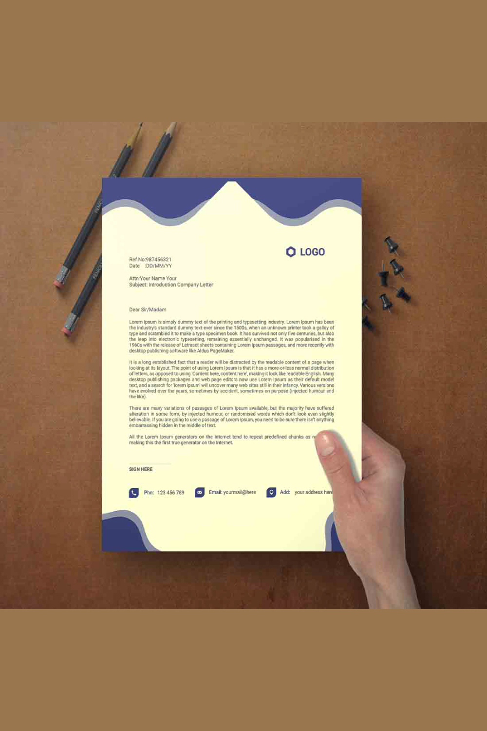 This is a letterhead design This template download contains one color letterhead design pinterest preview image.