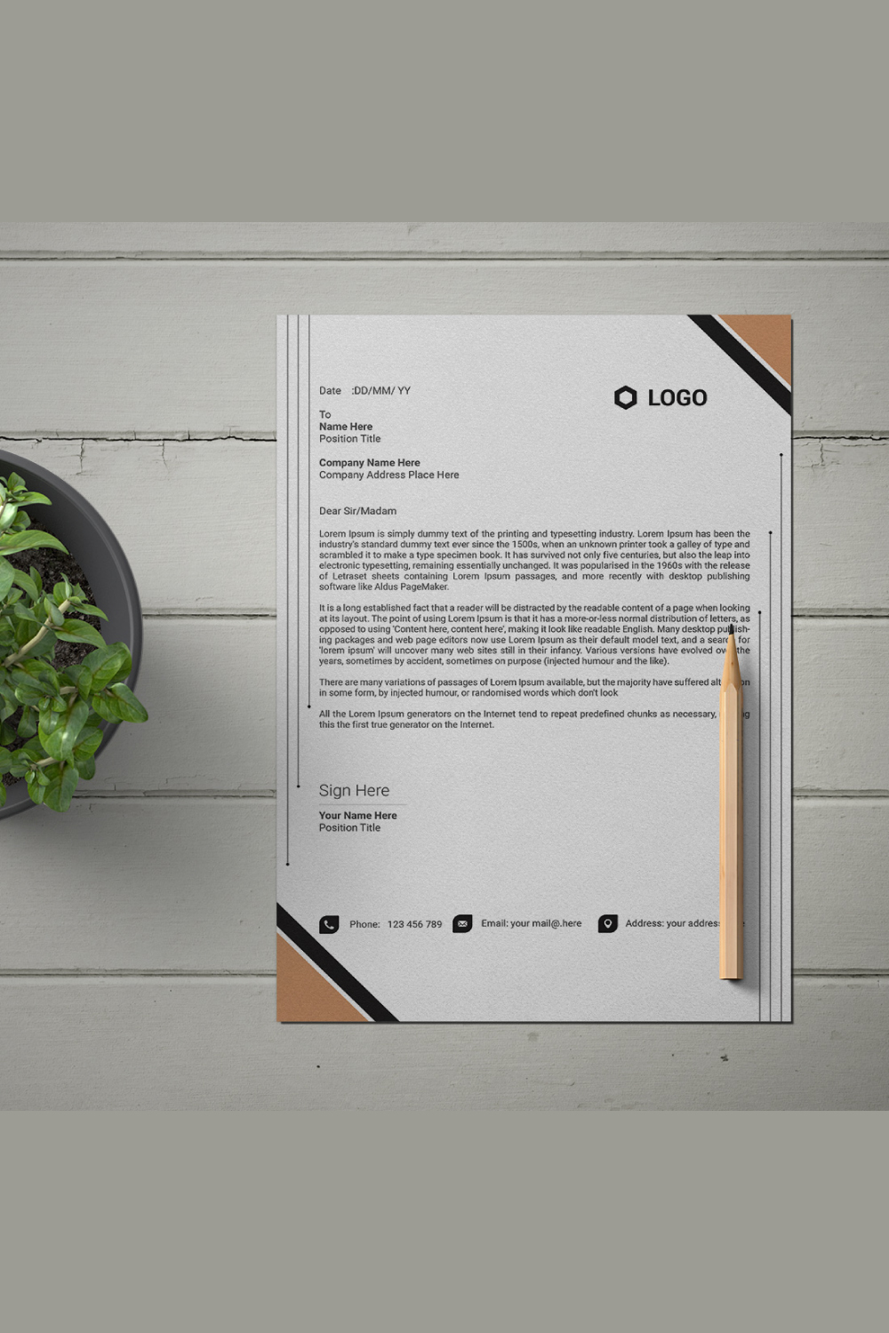 This is a letterhead design This template download contains one color letterhead design pinterest preview image.