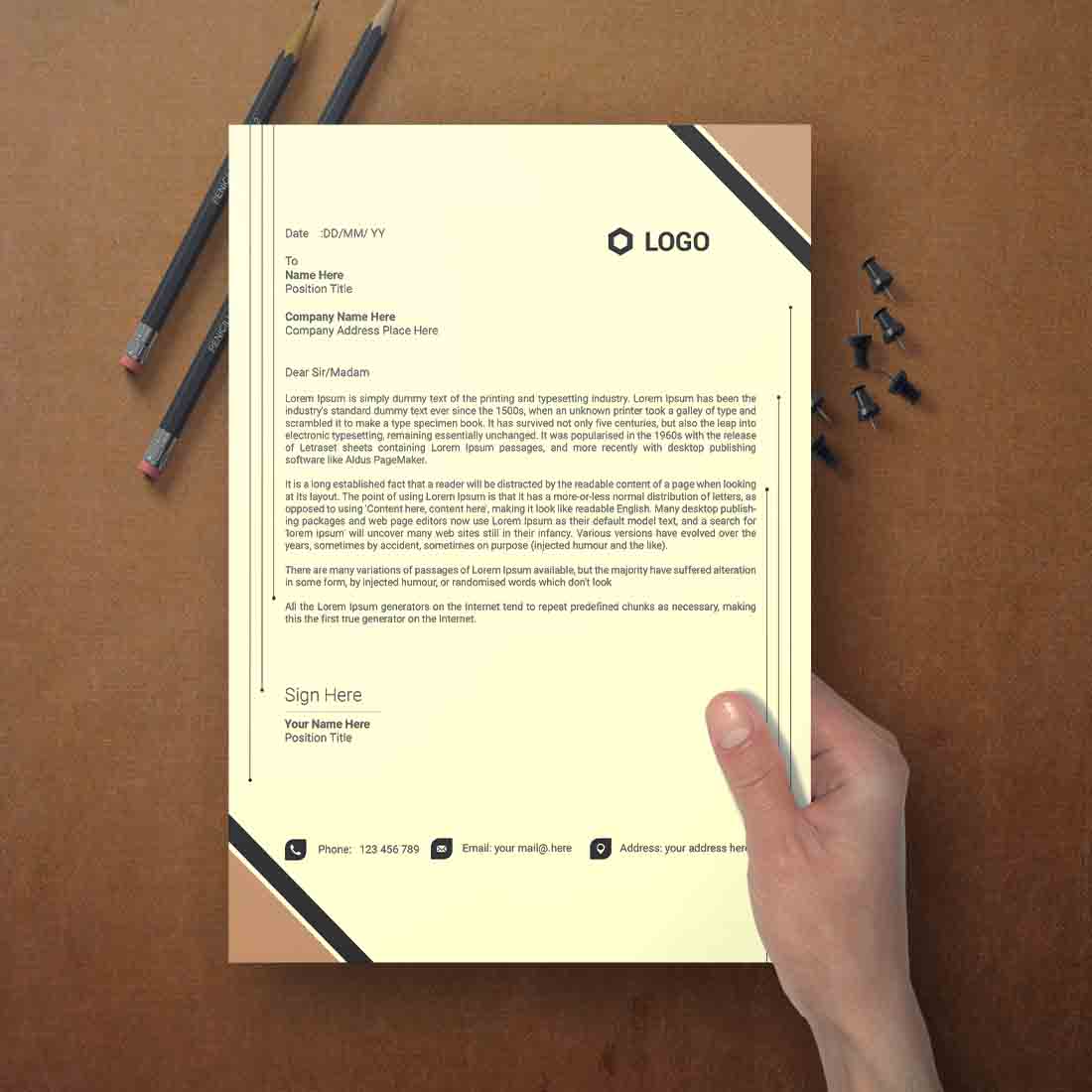 This is a letterhead design This template download contains one color letterhead design preview image.