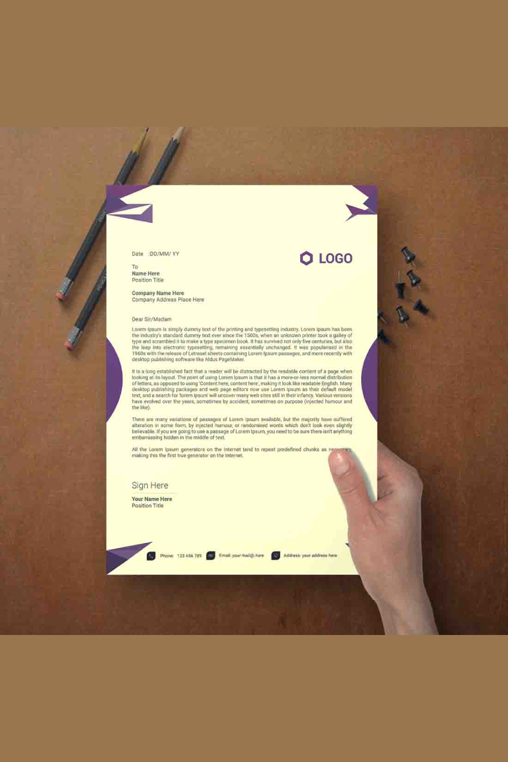 This is a letterhead design This template download contains one color letterhead design pinterest preview image.