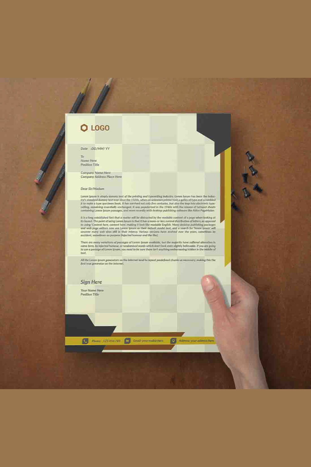 This is a letterhead design This template download contains one color letterhead design pinterest preview image.