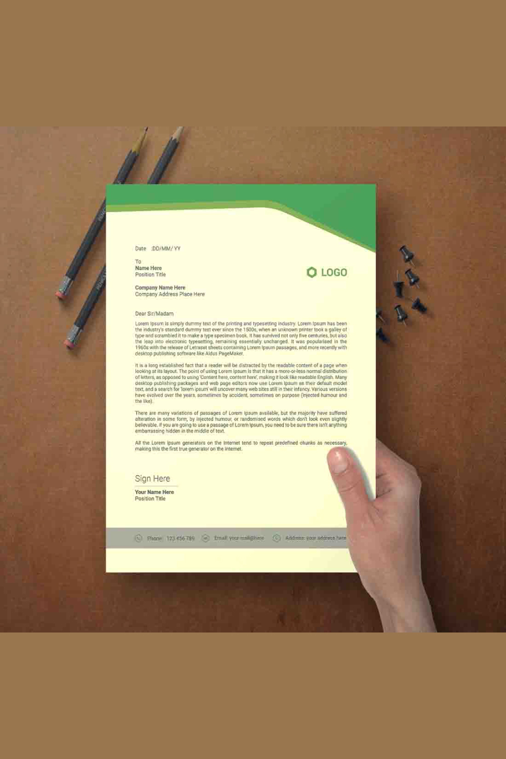 This is a letterhead design This template download contains one color letterhead design pinterest preview image.