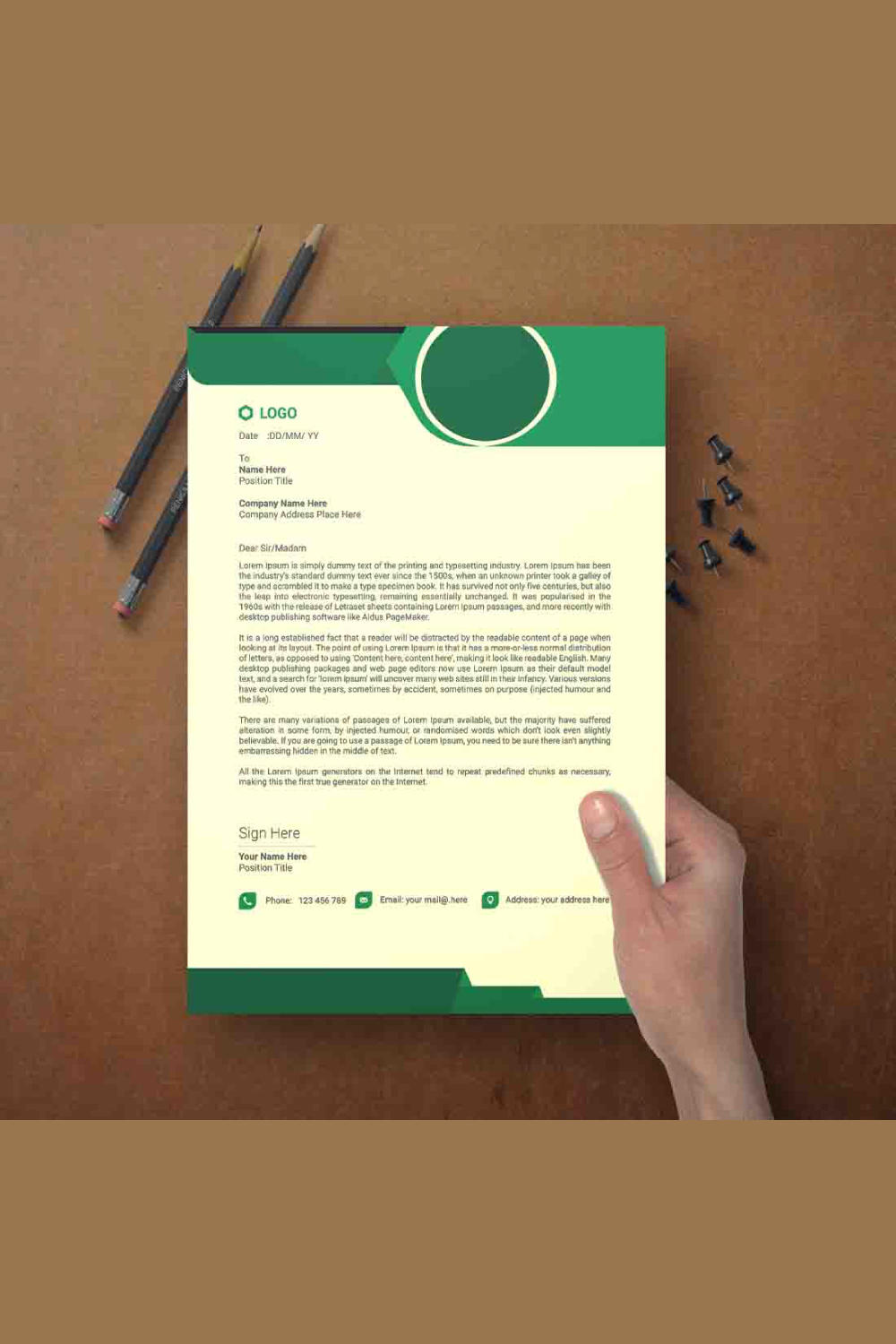 This is a letterhead design This template download contains one color letterhead design pinterest preview image.