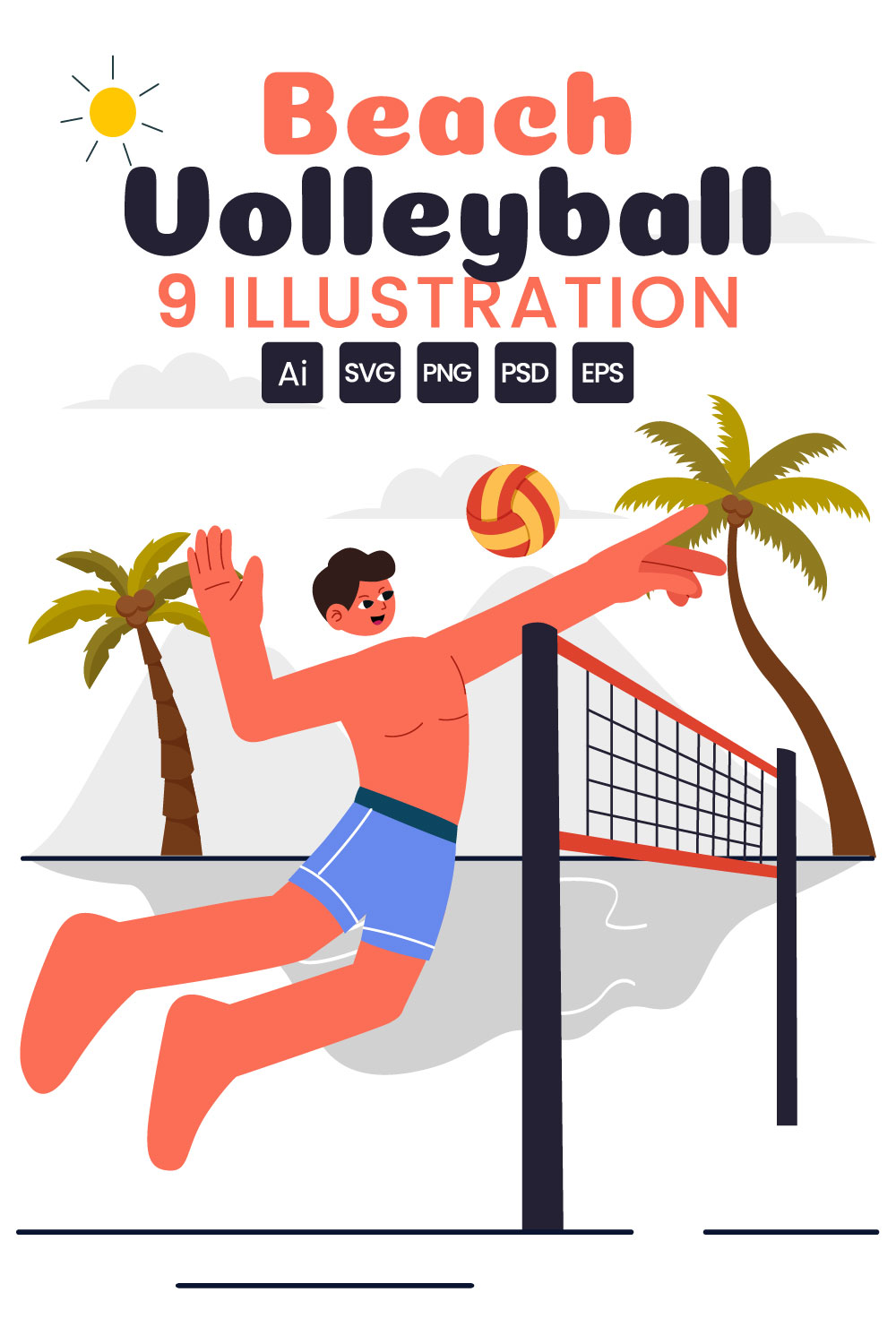 9 Beach Volleyball Player Illustration pinterest preview image.