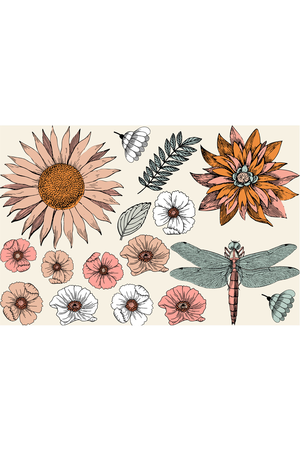 Flowers & Dragonflies - Design Elements pinterest preview image.