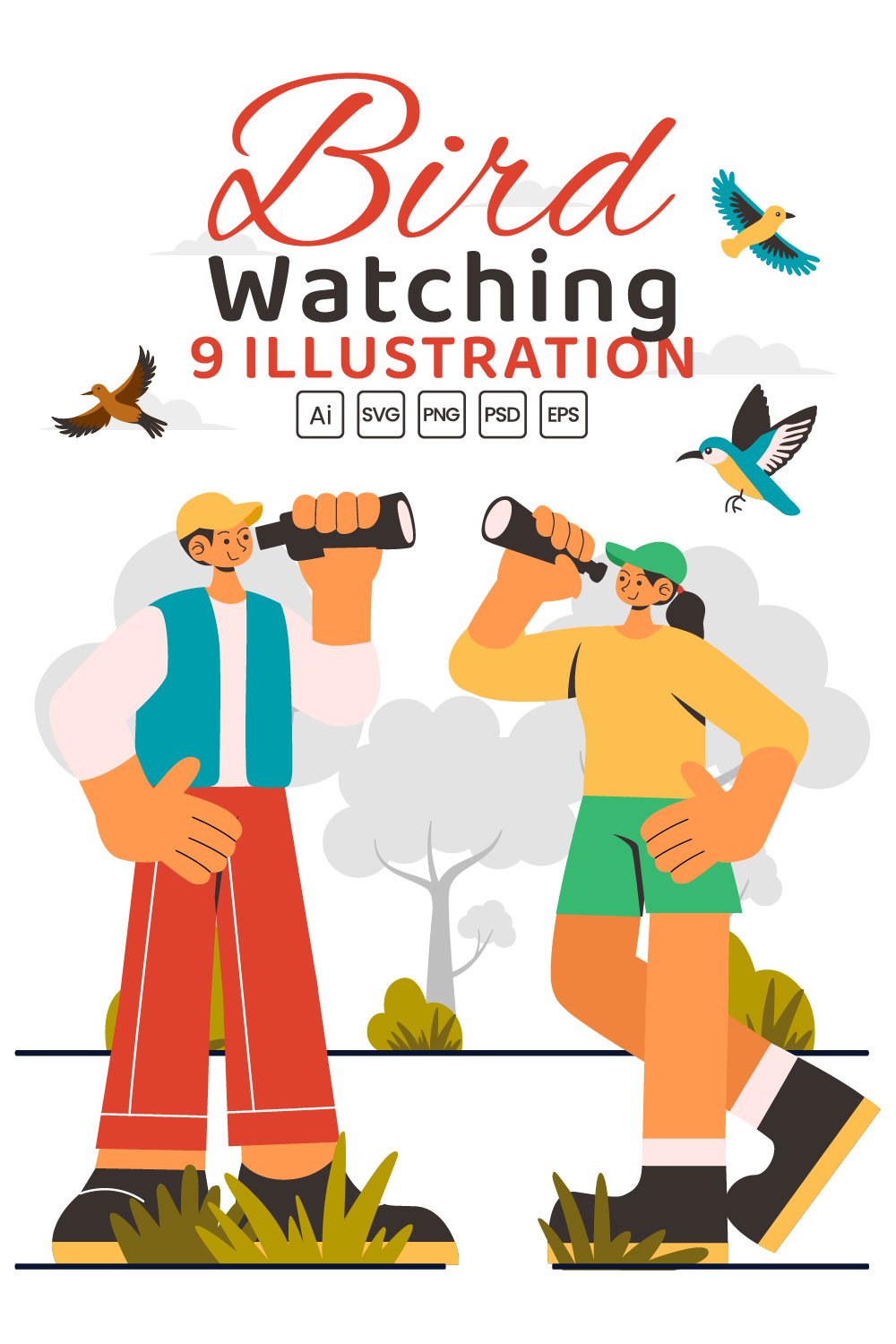 9 Bird Watching Activity Illustration pinterest preview image.