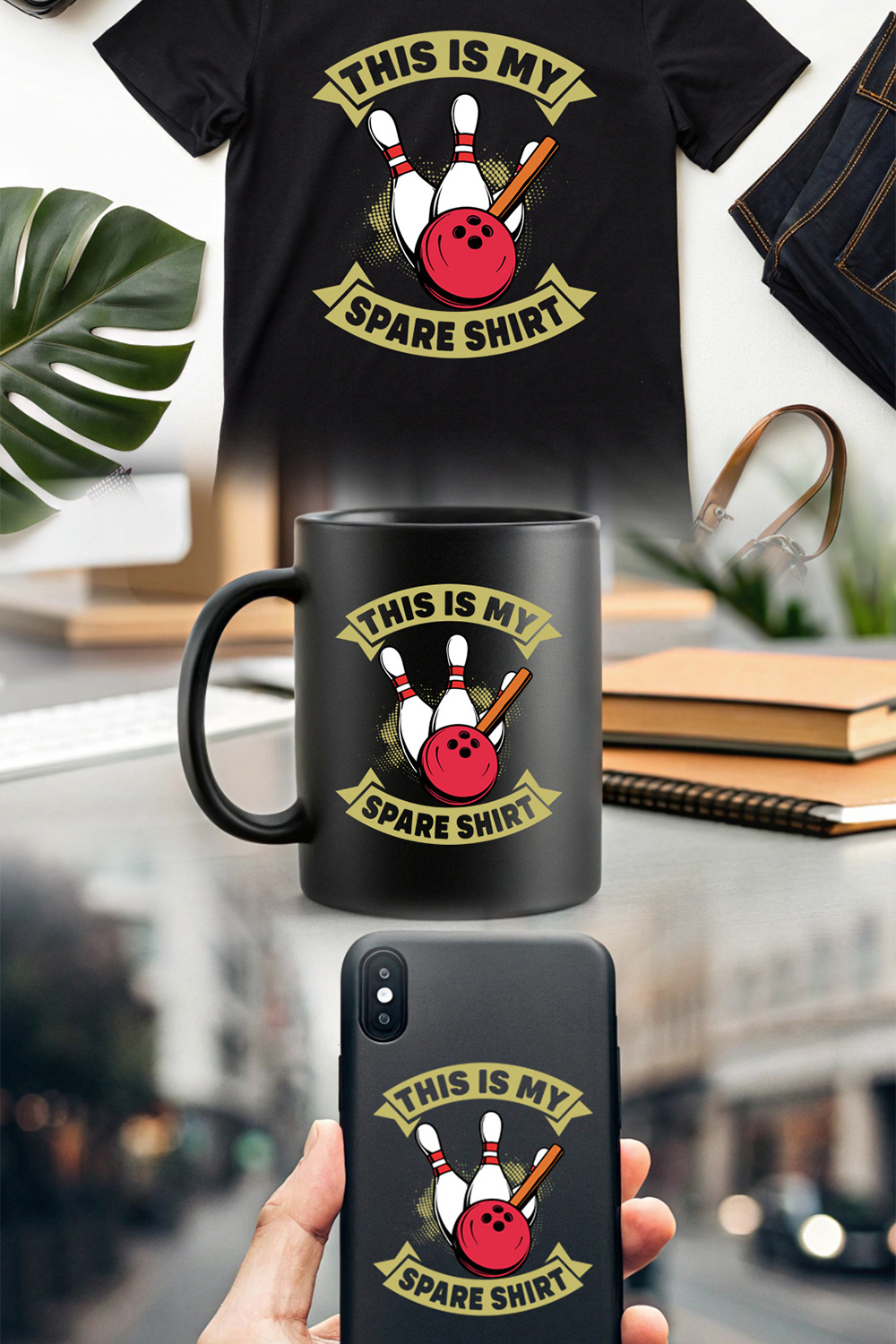 retro bowling graphic for mugs, hats, and t-shirts - perfect for bowling lovers pinterest preview image.