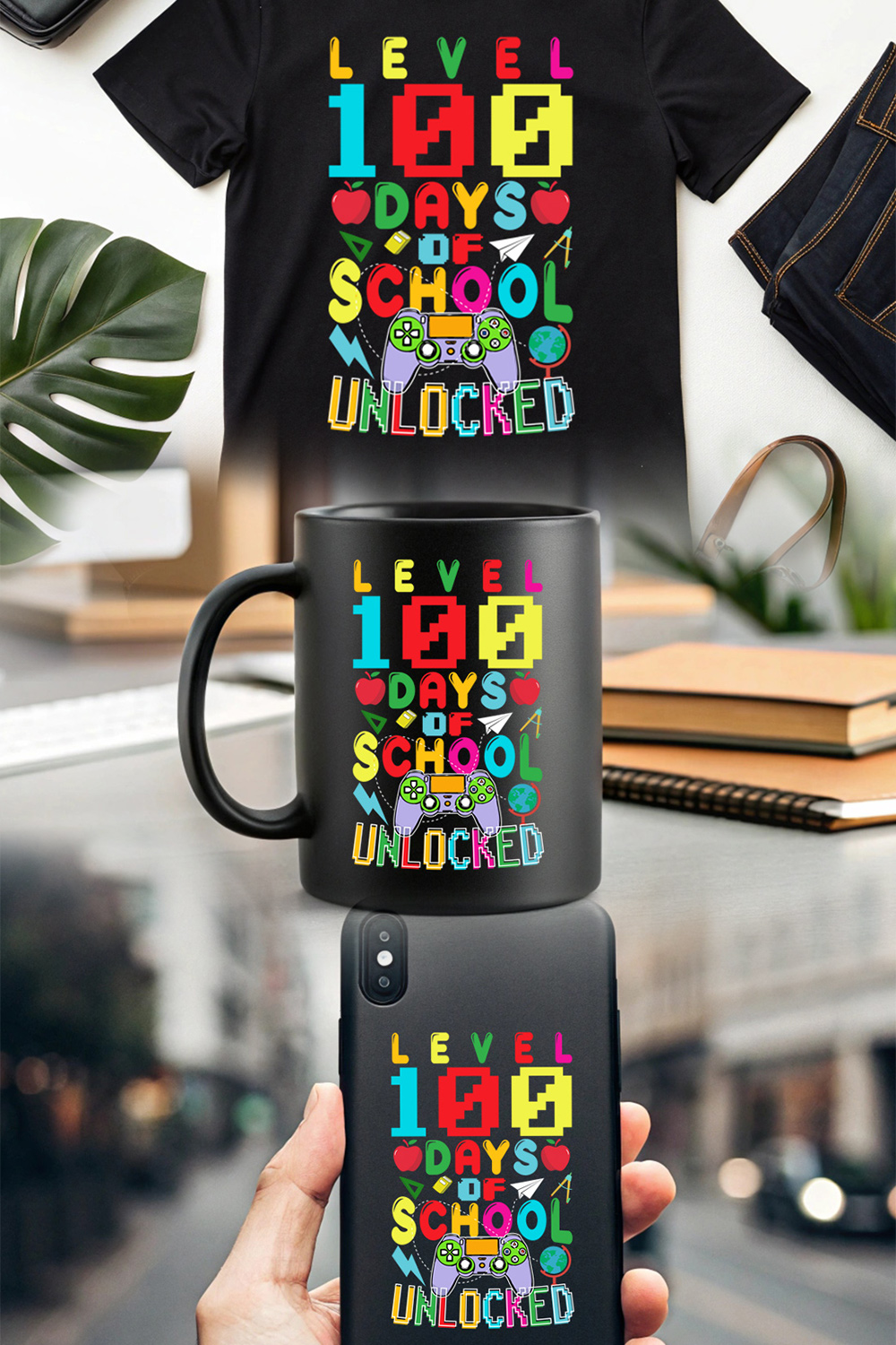 Level 100 Days of School Unlocked – Gamer Theme Colorful Design for Kids pinterest preview image.