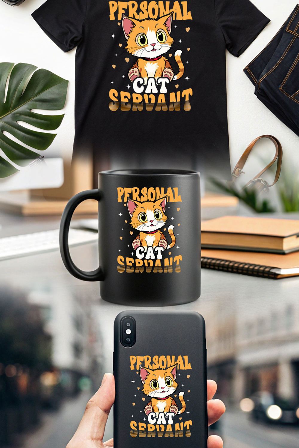 Cute Personal Cat Servant T-Shirt Design for Cat Lovers pinterest preview image.