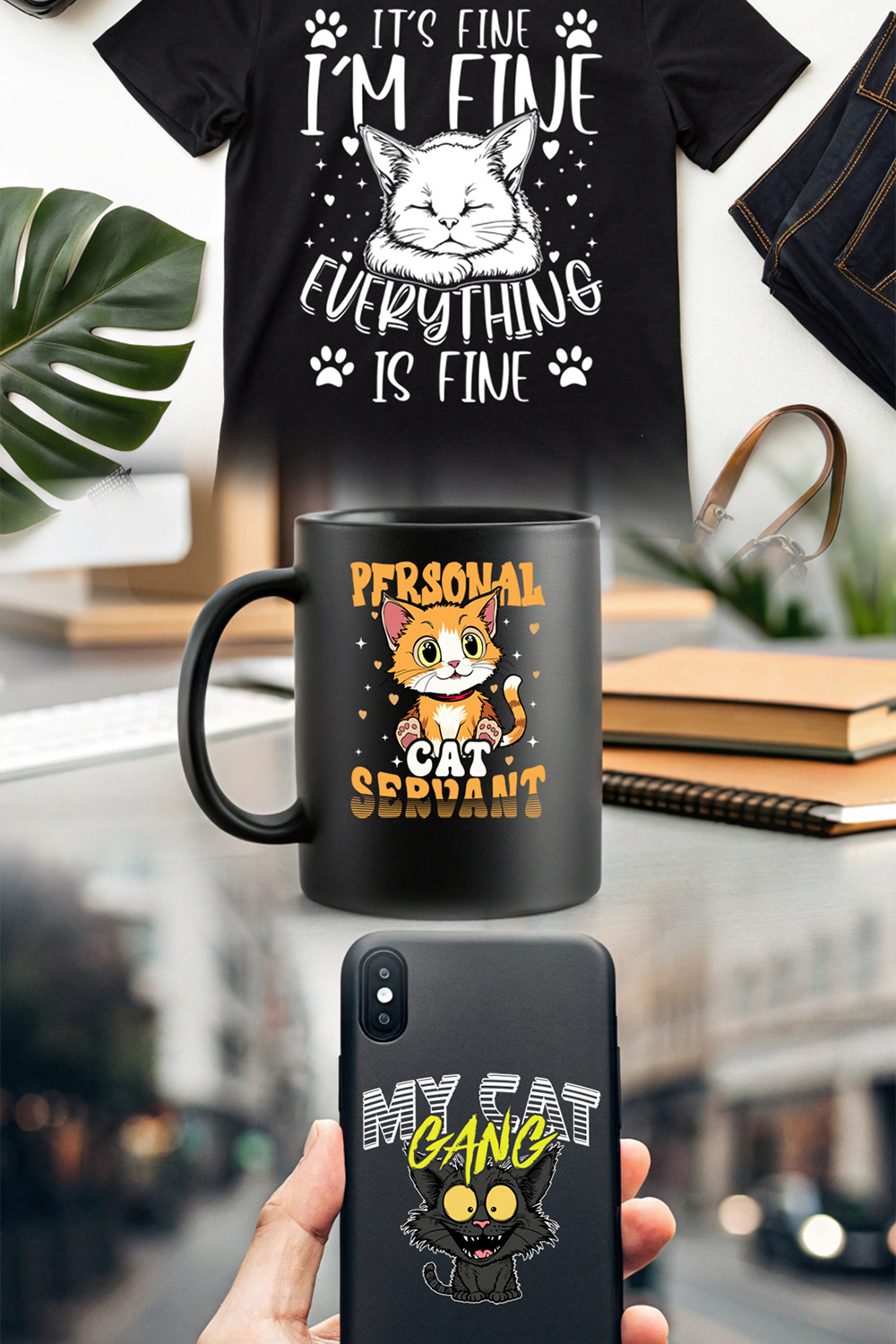 Cute Cat Theme T-shirt Or Merchandise Design pinterest preview image.