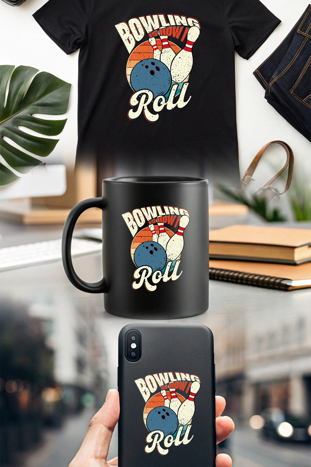 Vintage Bowling Apparel Perfect Gift for Bowlers - 'How I Roll' Design pinterest preview image.