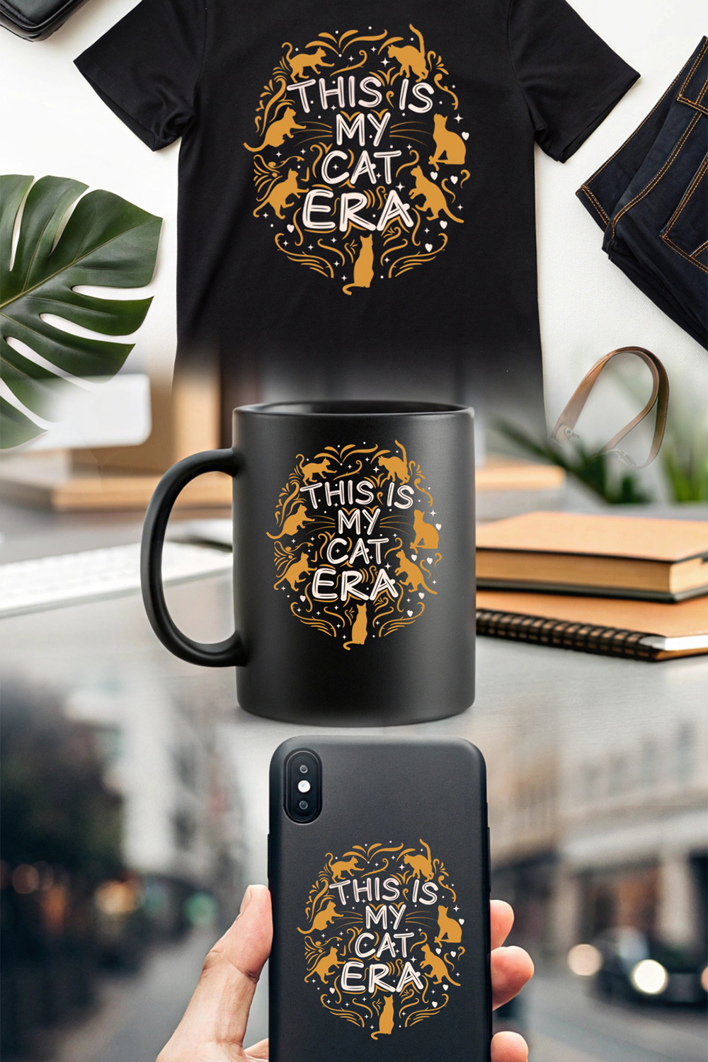 Whimsical Cat-Themed Design with 'This Is My Cat Era' Slogan for Merchandise pinterest preview image.