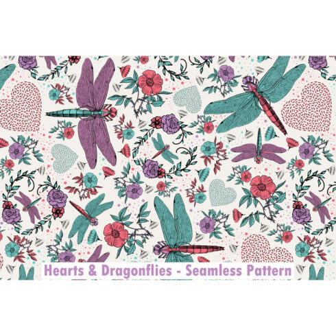 Hearts & Dragonflies - Seamless Pattern cover image.