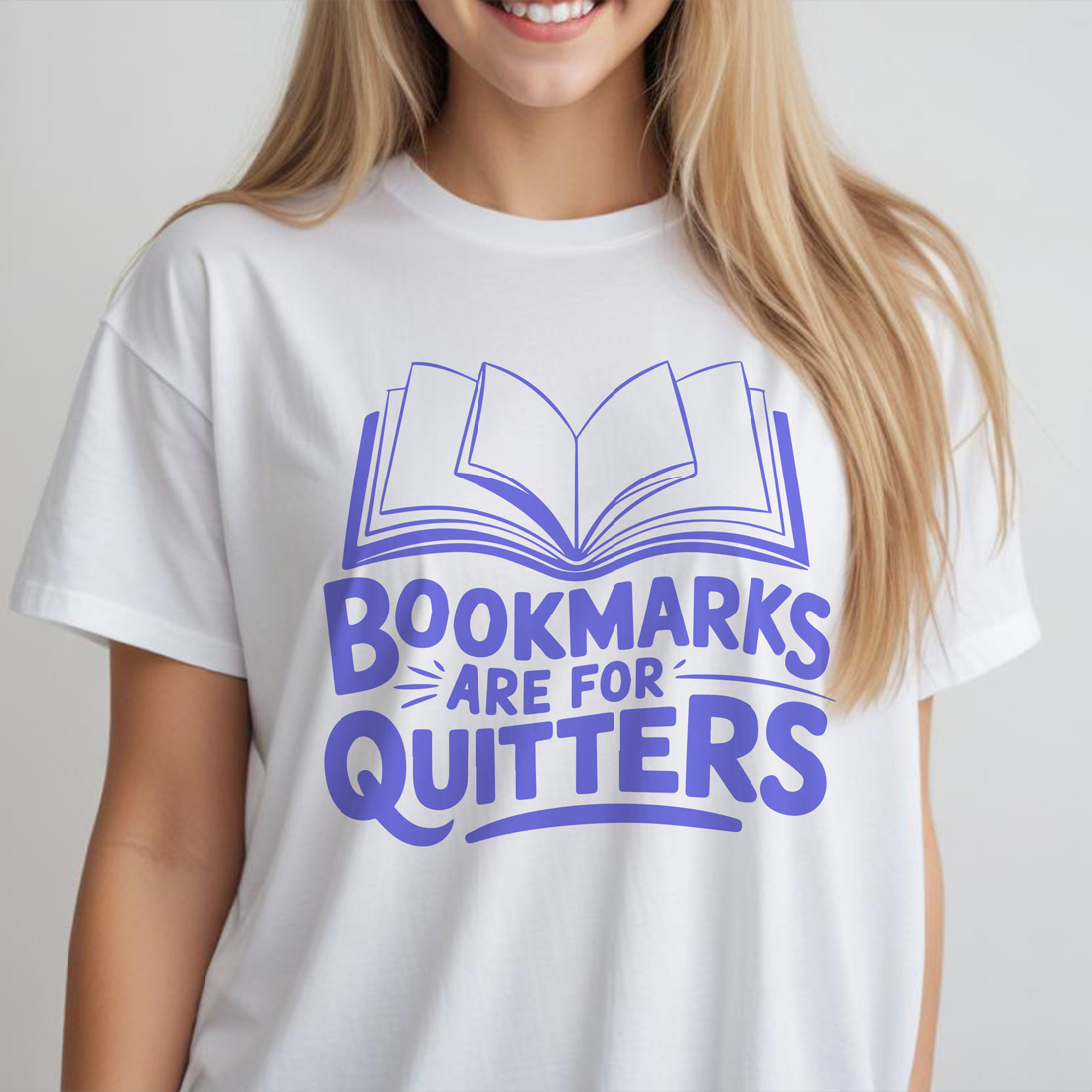 bookmarks are for quitters white female tshirt front mockup 799