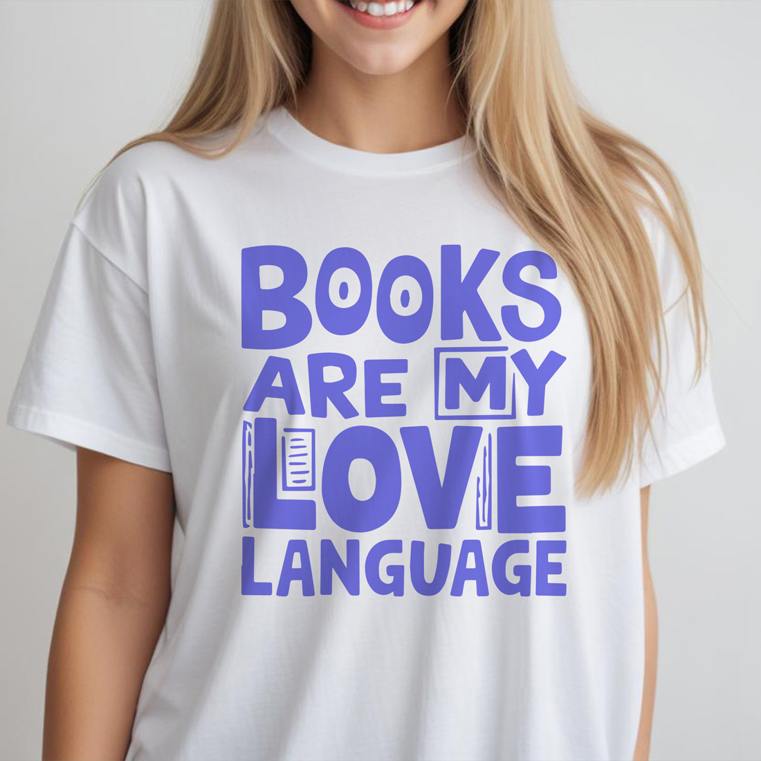 books are my love language white female tshirt front mockup 480