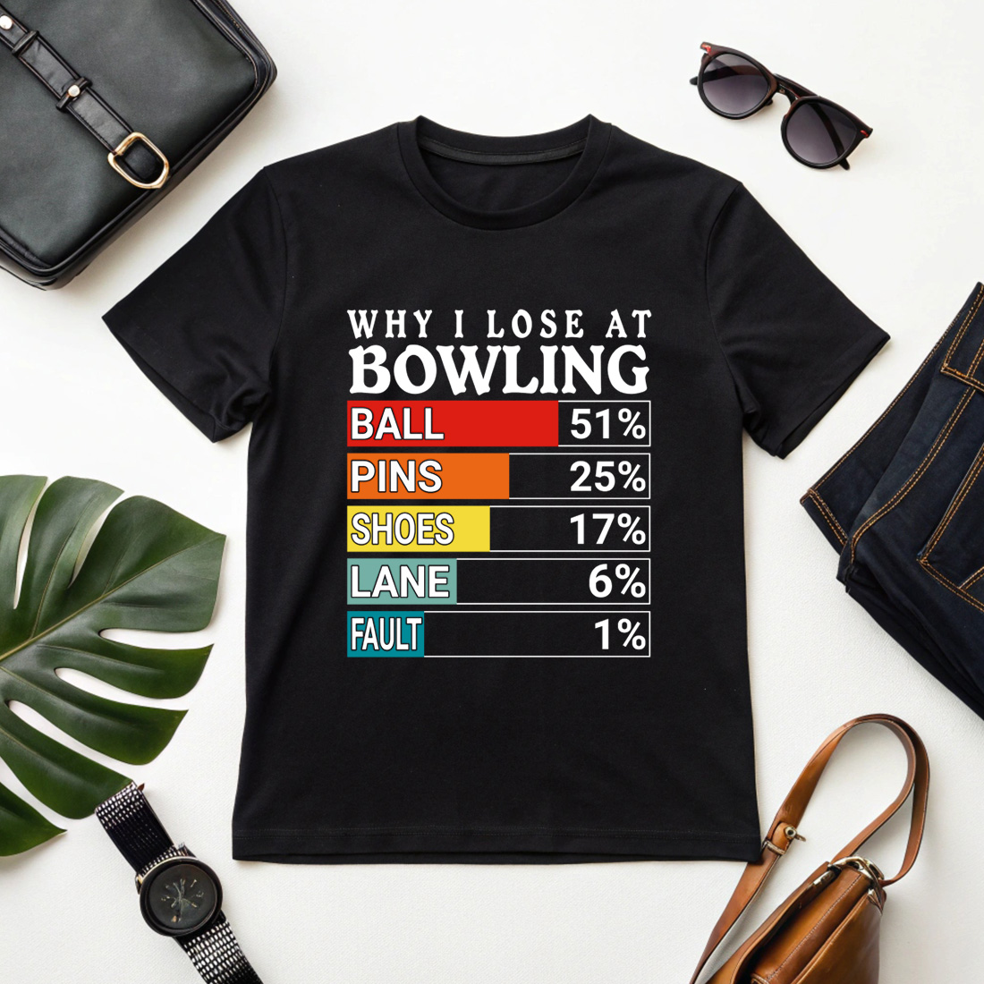 bowling humor graphic top excuses for losing the game preview image.