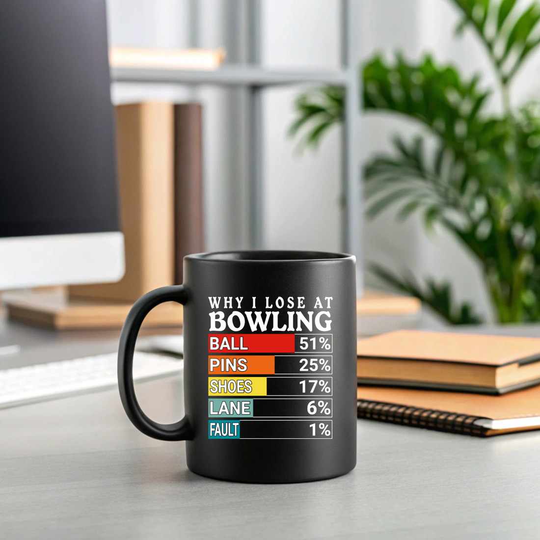 bowling humor graphic top excuses for losing the game 2 black mug mock up 39