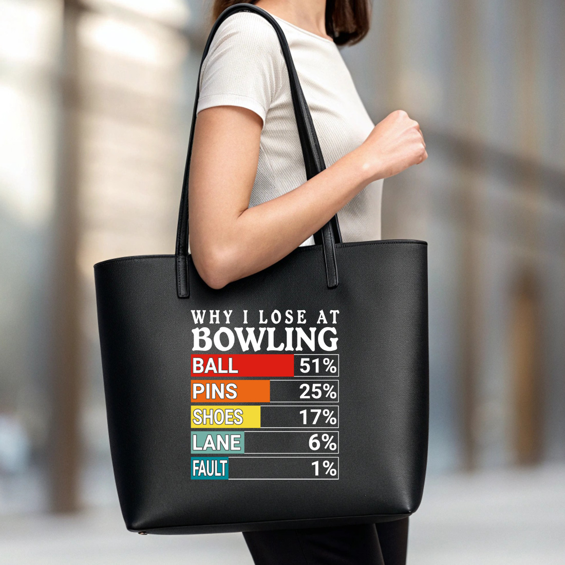 bowling humor graphic top excuses for losing the game 6 black tote beg mock up 335