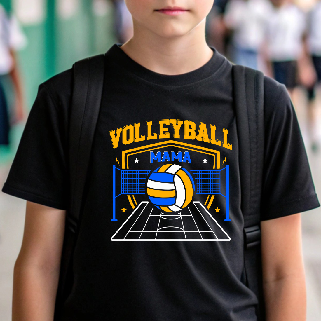 Volleyball Graphics Design with Volleyball Net vector court star symbol power symbol and Volleyball Mama Text cover image.