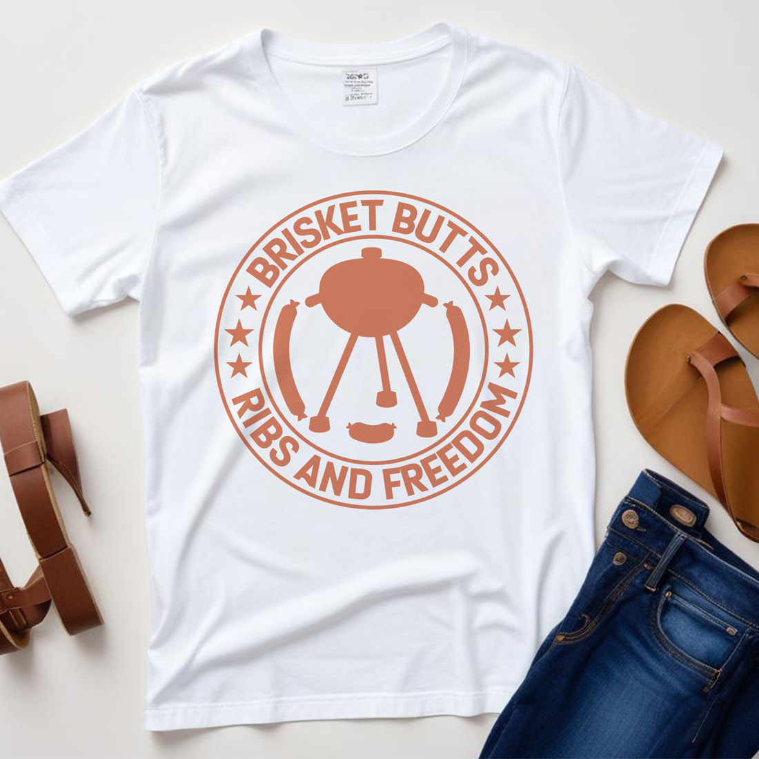 brisket butts ribs and freedom graphic design white plane tshirt mockup 583