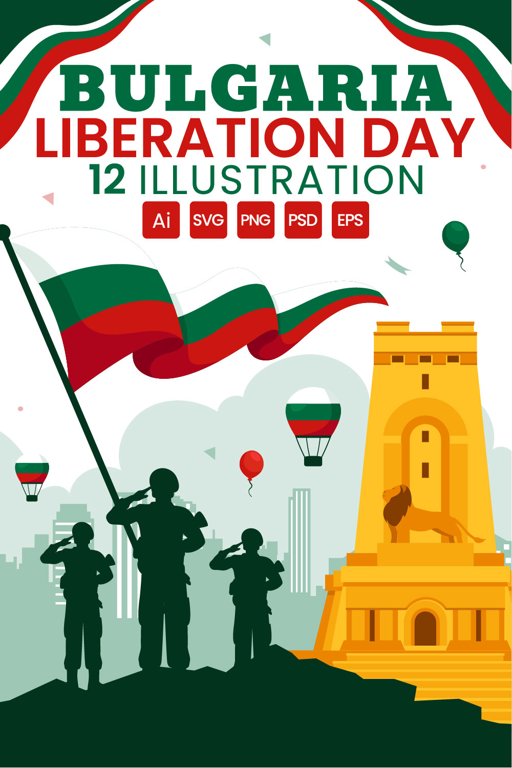 12 Bulgaria Liberation Day Illustration pinterest preview image.