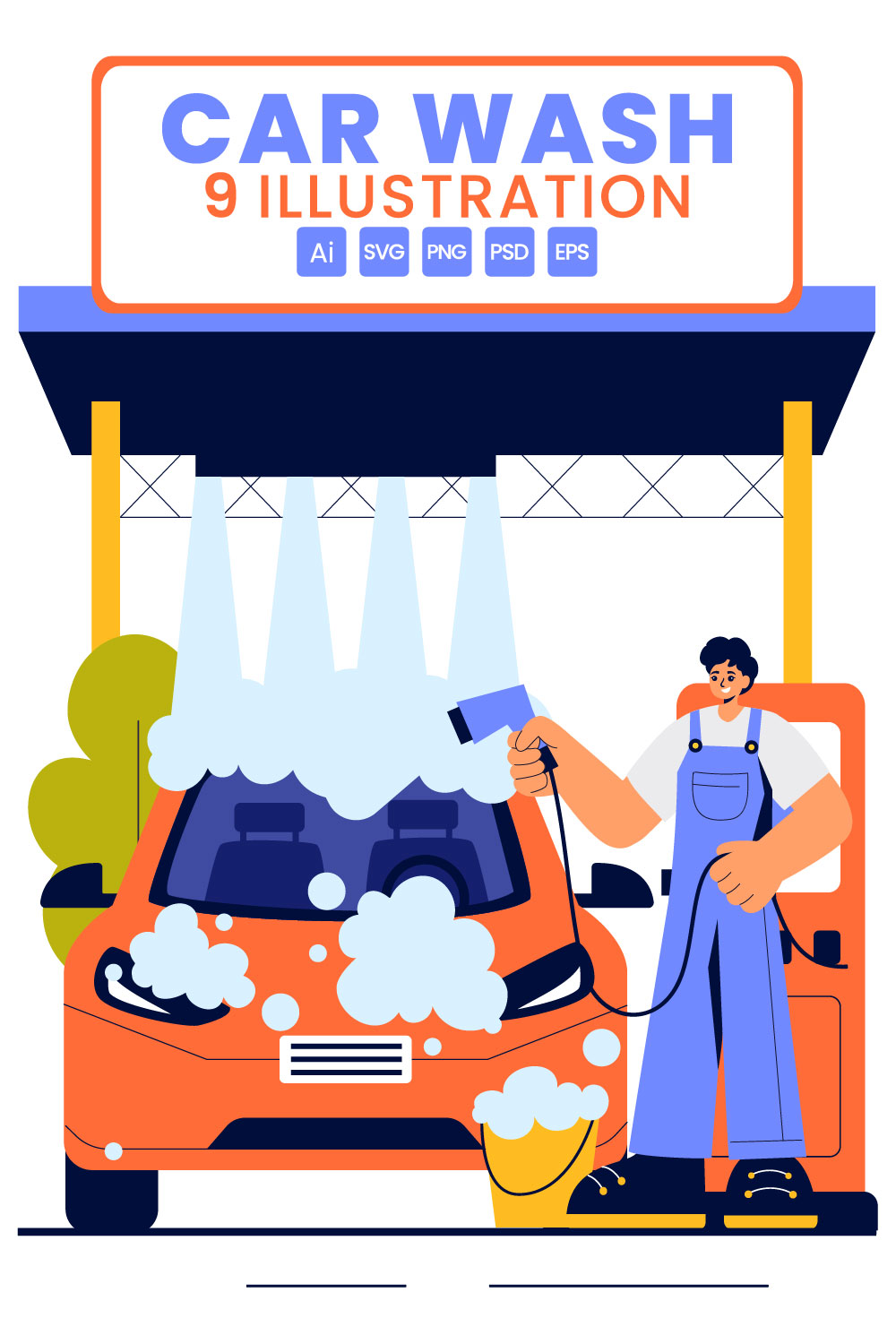 9 Automobile Washing Service Illustration pinterest preview image.