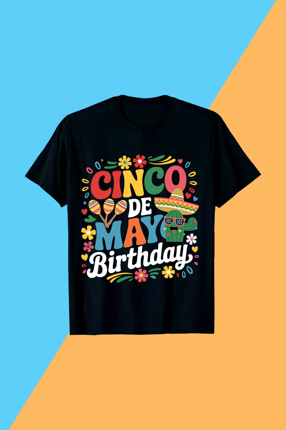 "Festive Cinco de Mayo Birthday Shirt" pinterest preview image.