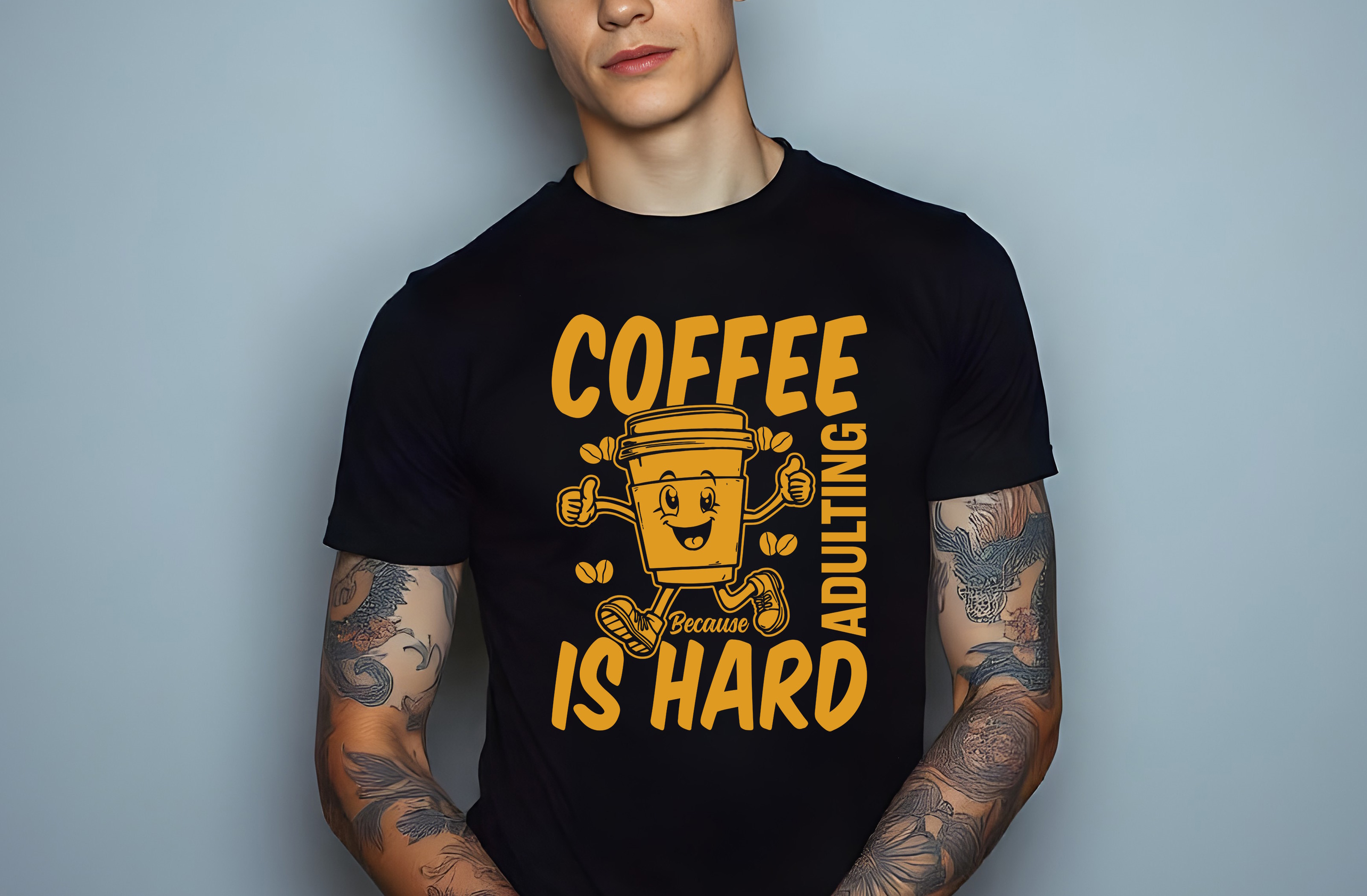 coffee because adulting is hard graphic design male t shirt mockups 362