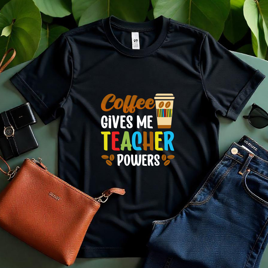 coffee gives me teacher power black t shirt 674