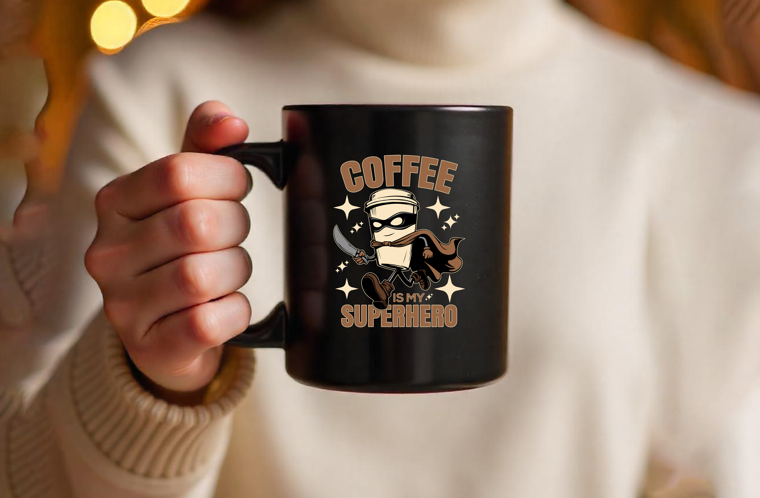 coffee is my superhero fun graphic design for coffee lovers black mug 290