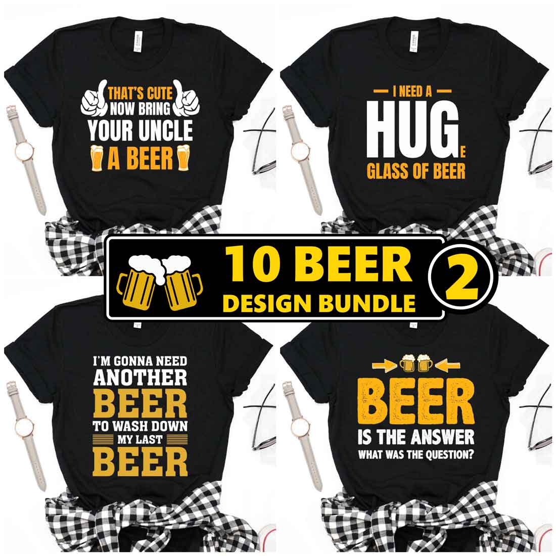 10 Exclusive BEER T-Shirt Design Bundle cover image.