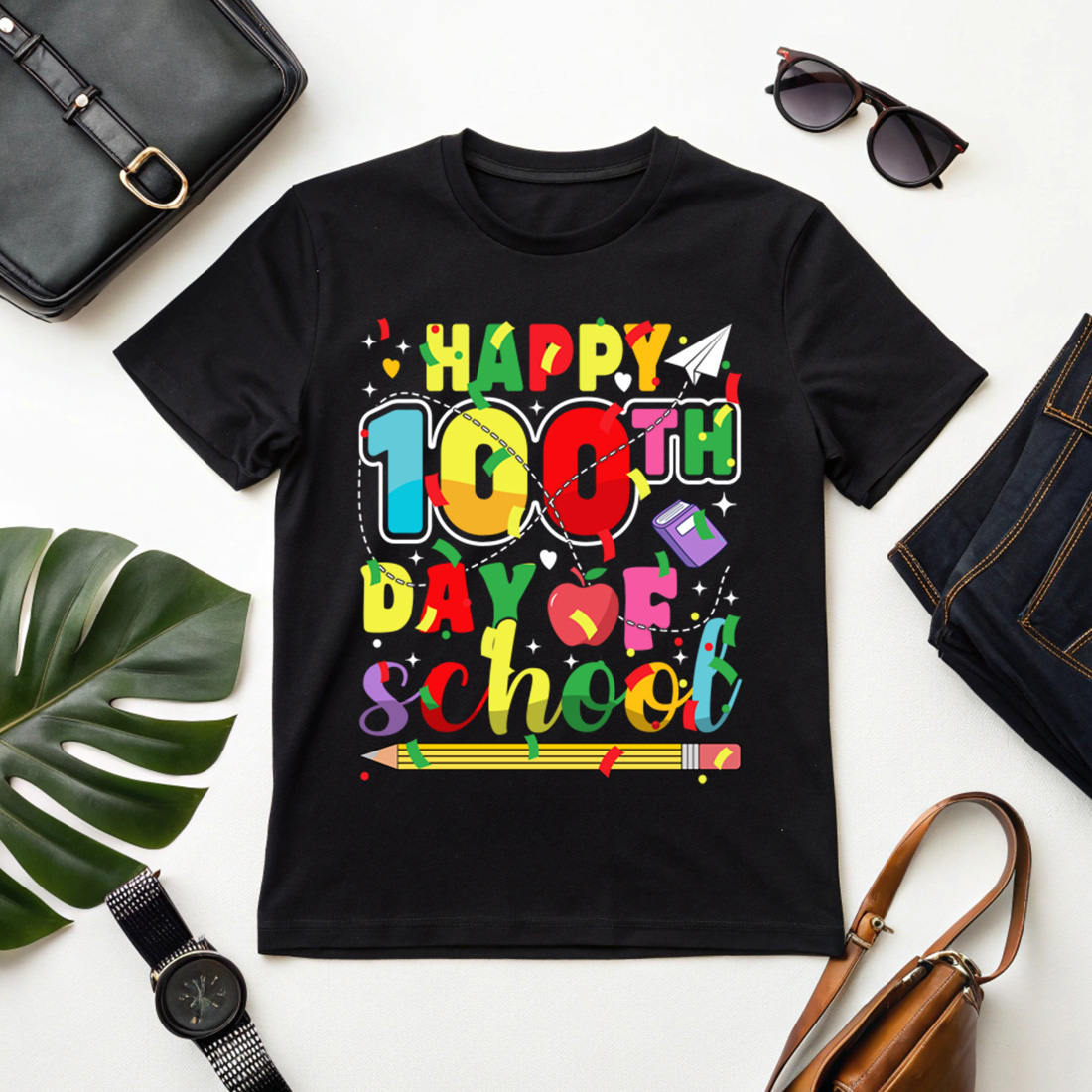 Colorful happy 100th day of school celebration design for teachers and students cover image.