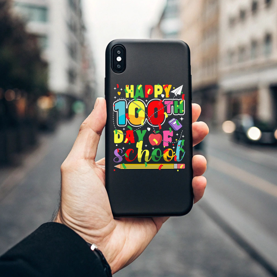 colorful happy 100th day of school celebration design for teachers and students 5 black phone case mock up 98