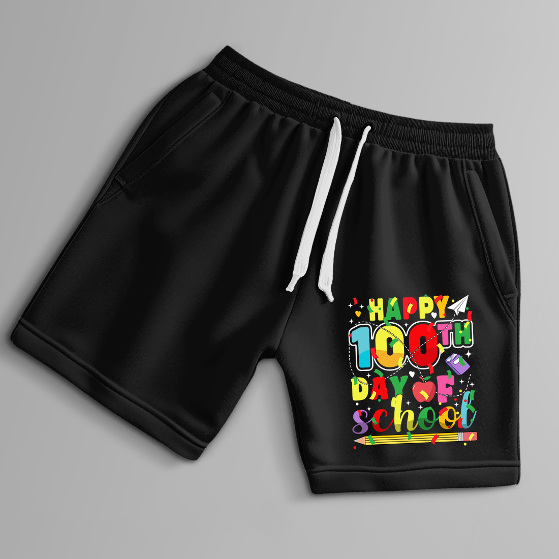 colorful happy 100th day of school celebration design for teachers and students 8 black shorts up 291