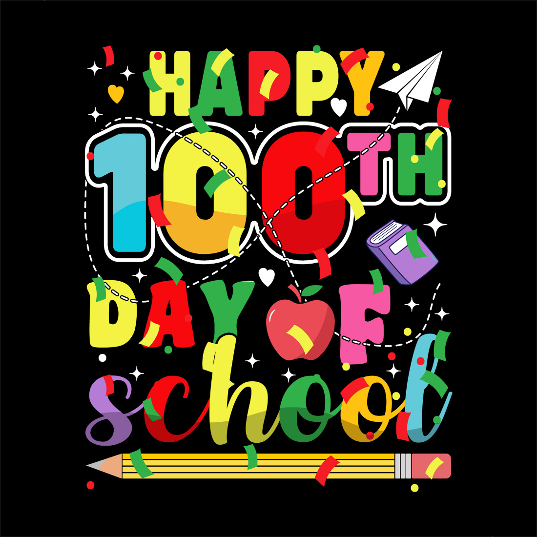 Colorful happy 100th day of school celebration design for teachers and students preview image.