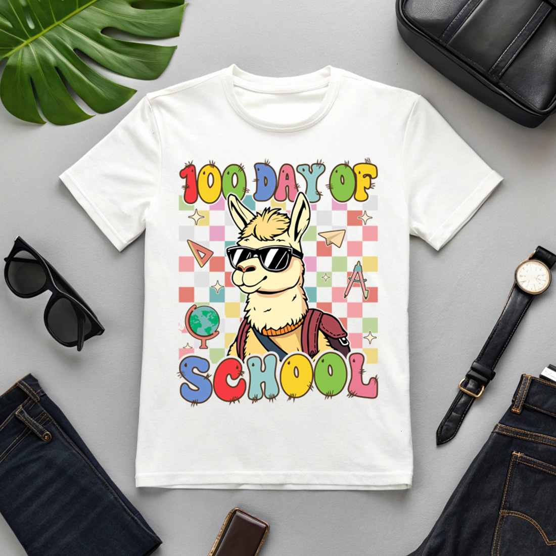 colorful school theme llama illustration for t shirts and merchandise 1 with etsy t shirt mock up 306