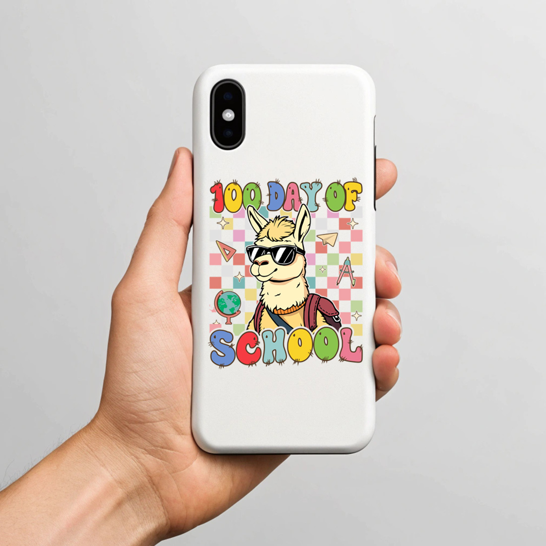 colorful school theme llama illustration for t shirts and merchandise 6 with phone case mock up 734