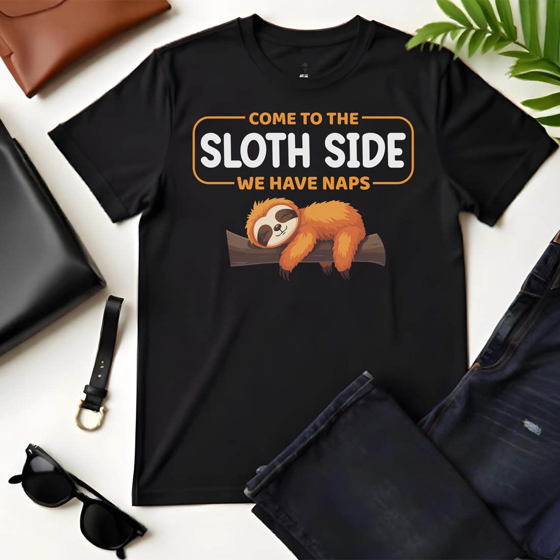 come to the sloth side black flat tshirt mockup 517