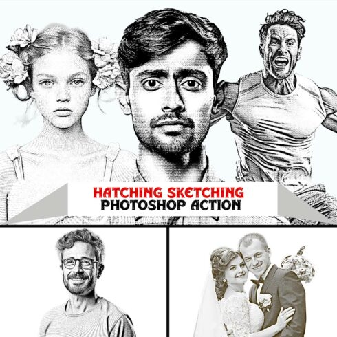 Hatching Sketching Photoshop Action cover image.