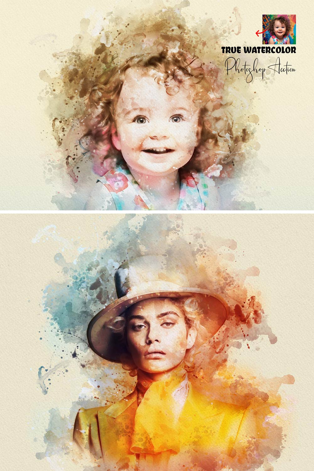 True Watercolor Photoshop Action pinterest preview image.