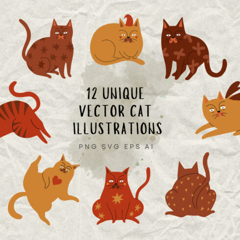 12 unique cat illustrations cover image.