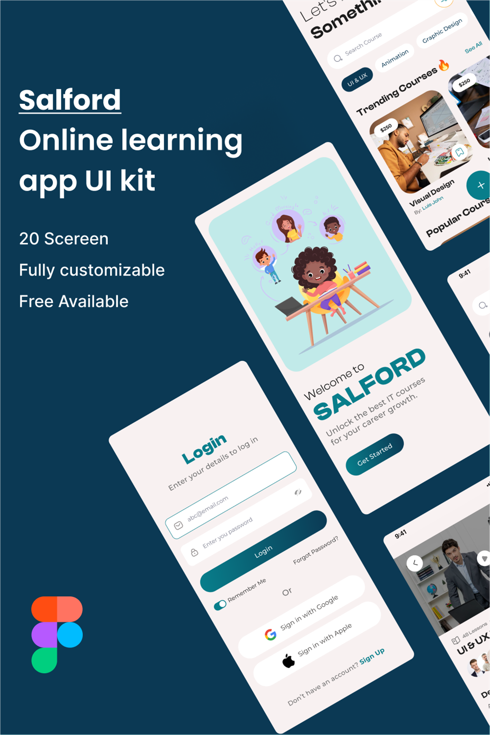 20 Screen of Online learning app UI kit Learning App | Educational App | Online Courses App pinterest preview image.