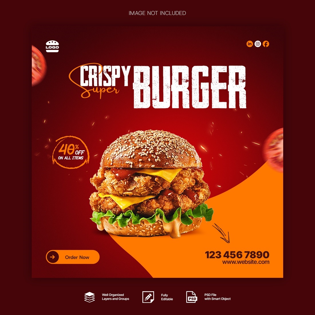 crispy burger social media banner design 130